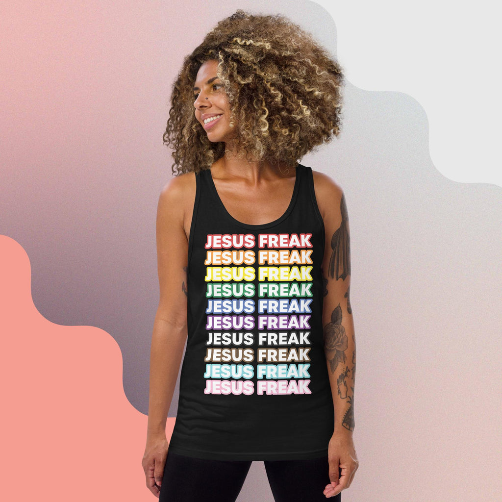 bogstaveligt talt lejesoldat Gå op og ned Jesus Freak Rainbow Pride Tank Top – Queer Theology